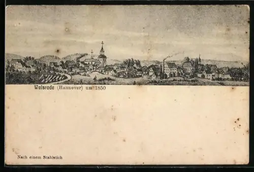 AK Walsrode /Hannover, Stadtansicht um 1850 nach einem Stahlstich