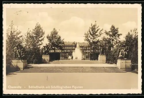 AK Chemnitz, Schlossteich mit Schilling`schen Figuren