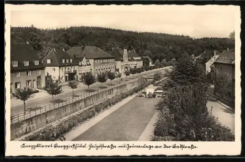 AK Berggiesshübel, Hauptstrasse mit Grünanlage an der Badstrasse