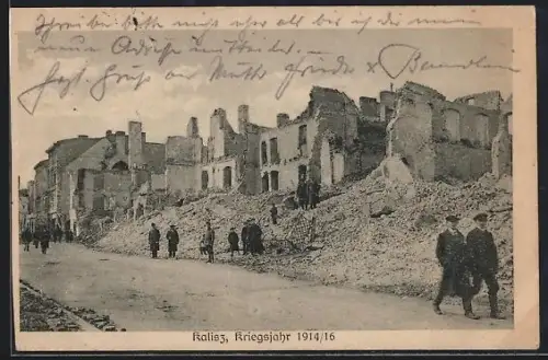 AK Kalisch / Kalisz, zerstörte Häuser