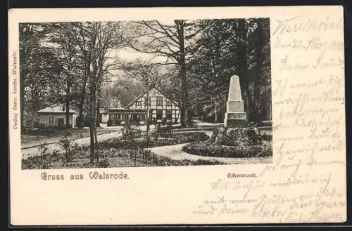 AK Walsrode, Gasthof Edernworth mit Gedenkstein