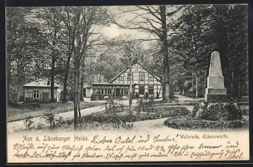 AK Walsrode / Lüneburger Heide, Gasthaus Eckernworth mit Denkmal