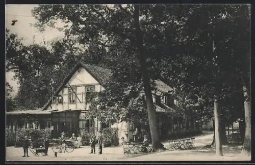 AK Walsrode, Gasthaus Eckenworth, Kinder mit Wagen und Dackel