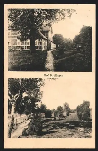 AK Krelingen /Düshorn, Gasthaus Hof Krelingen C. H. Willenbockel, Gartenansicht, Landschaft