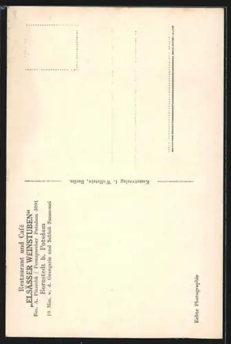 AK Bornstedt /Potsdam, Restaurant und Café Elsässer Weinstuben A. Pitschk, Innenansichten