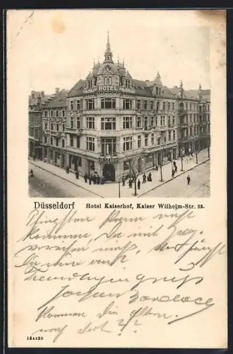 AK Düsseldorf, Hotel Kaiserhof, Kaiser Wilhelm-Str. 23, Ansicht aus der Vogelschau