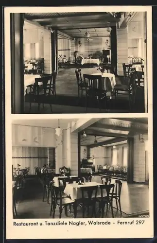 AK Walsrode, Restaurant und Tanzdiele Nagler, Innenansichten mit Bühne