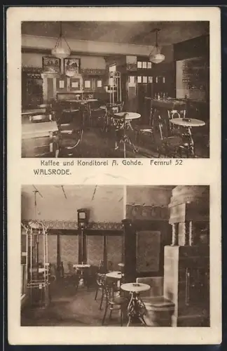AK Walsrode, Kaffee und Konditorei A. Gohde, Innenansichten, Kachelofen