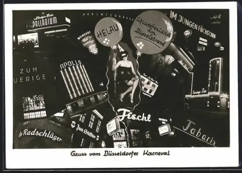 AK Düsseldorf, Gaststätten Palladium, Apollo, Zum Uerige, Karnevalsmotive