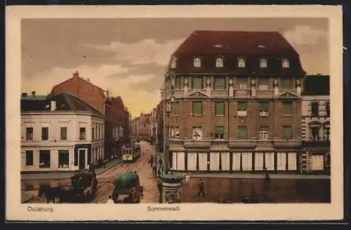 AK Duisburg, Sonnenwall, Strassenpartie mit Strassenbahn aus der Vogelschau