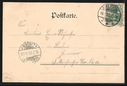 AK Walsrode, Gasthof Eckernworth, Gäste vor dem Gasthaus, Bohlenbach