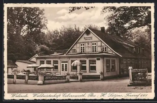 AK Walsrode, Gasthaus Waldwirtschaft Eckernworth H. Lütjens, von der Strasse gesehen