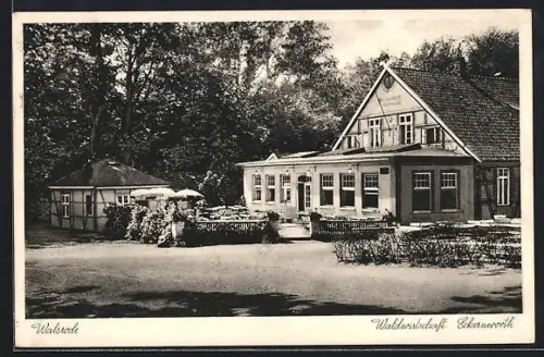 AK Walsrode, Gasthof Eckernworth, Blick auf das Gasthaus mit Terrasse
