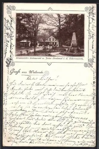 AK Walsrode, Krumwich`s Restaurant und Jahn-Denkmal