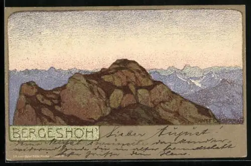 Künstler-AK Ernst Liebermann: Bergeshöh, Panorama
