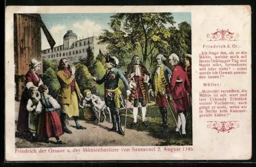AK Potsdam, Friedrich der Grosse und der Mühlenbesitrzer von Sanssouci 1745
