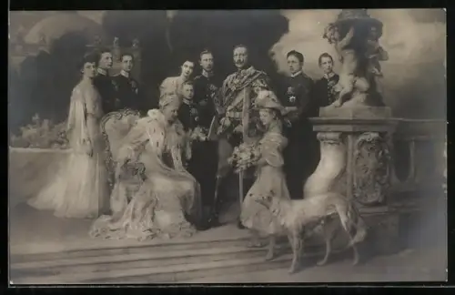 AK Kaiser Wilhelm II. mit Kaiserin und Kindern, Hund