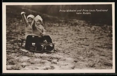 AK Prinz Wilhelm und Prinz Louis Ferdinand beim Rodeln