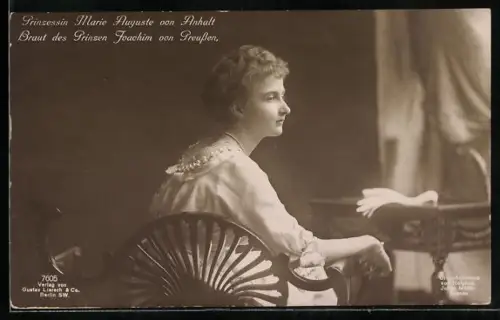 AK Prinzessin Marie Auguste v. Anhalt, Braut des Prinzen Oskar von Preussen