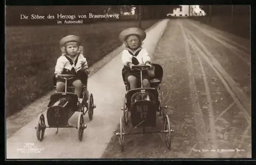 AK Söhne des Herzog von Braunschweig mit Tretautos