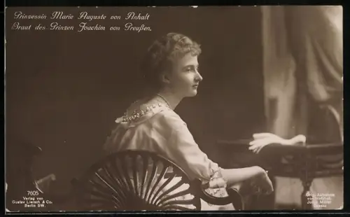 AK Prinzessin Marie Auguste v. Anhalt, Braut des Prinzen Oskar von Preussen