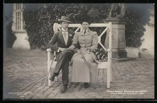 AK Prinz August Wilhelm und Braut, 1908
