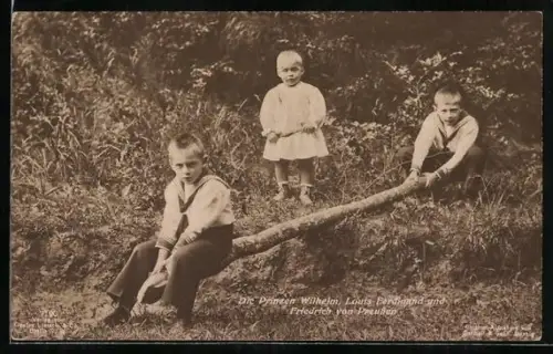 AK Prinz Wilhelm von Preussen mit seinen Brüdern Prinz Louis Ferdinand und Prinz Friedrich beim Spielen
