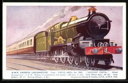 Künstler-AK GWR Express Locomotive, Class: Castle, englische Eisenbahn