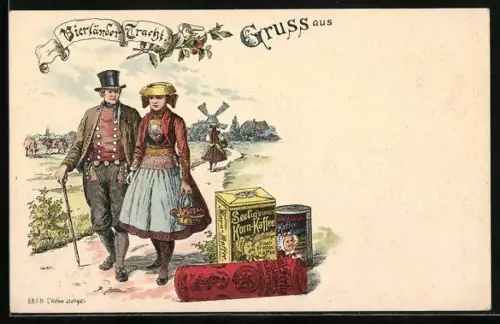 Lithographie Seelig`s Korn-Kaffee, Vierländer Tracht