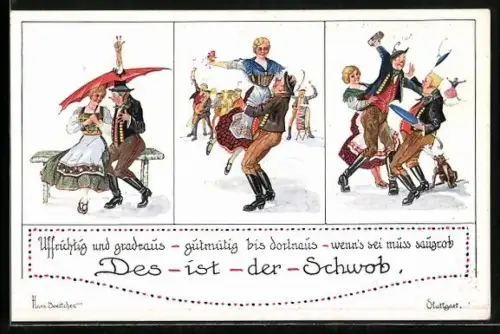 Künstler-AK Hans Boettcher: Des ist der Schwab, Bauer verkörpert die schwäbischen Werte