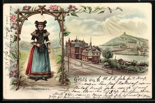 AK Junge Frau in Tracht aus Westphalen