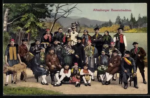 AK Familie in Altenburger Bauerntrachten vorm See