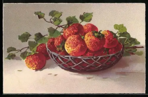 Künstler-AK Catharina Klein: Erdbeeren in einem Korb