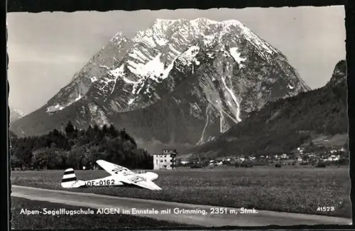 AK Aigen im Ennstale, Alpen-Segelflugschule mit Grimming