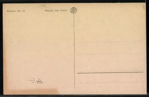 AK Hänsel und Gretel, mit den Eltern durch den Wald laufend, beide traurig im Wald, Hexe vor Hänsels Gefängnis