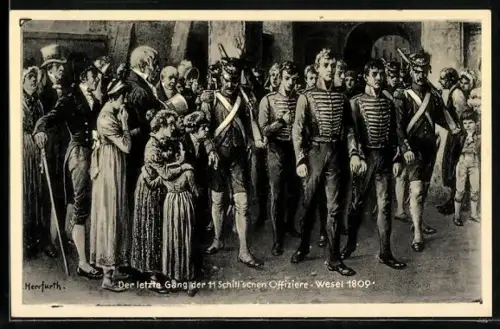 Künstler-AK Oskar Herrfurth: Der letzte Gang der 11 Schill`schen Offiziere, Wesel 1911