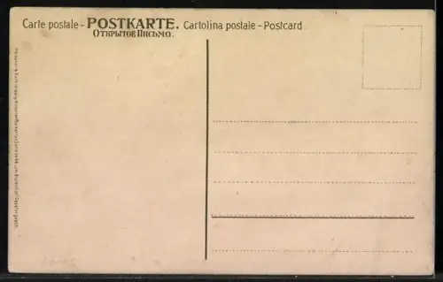 Künstler-Lithographie P. Hey: Frau an der Mauer geniesst die schöne Aussicht