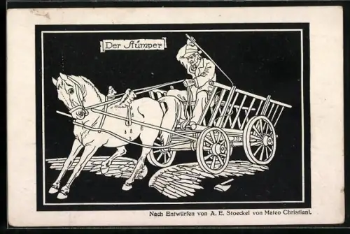Künstler-AK Mateo Christiani: Karikatur Der Stümper, Einem Pferd wachsen kleine Flügel