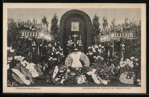 AK Potsdam, Aufbahrung der Kaiserin Auguste Victoria von Preussen im Antikentempel v. Schloss Sanssouci