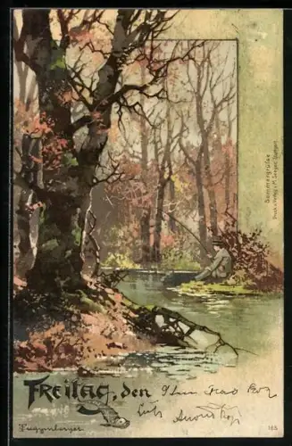Künstler-Lithographie Theodor Guggenberger: Freitag, den..., Angler