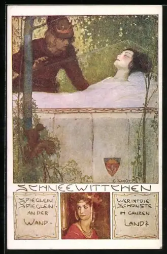 AK Deutscher Schulverein Nr. 320: Der Prinz am Glassarg des schlafenden Schneewittchens