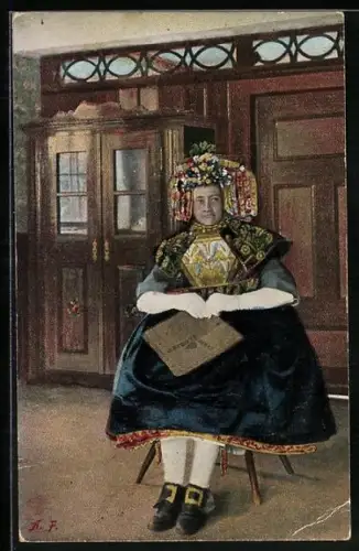 AK Schwälmer Braut im Hochzeitsstaat, hessische Tracht