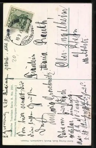 Künstler-AK Hessisches Brautpaar in Tracht