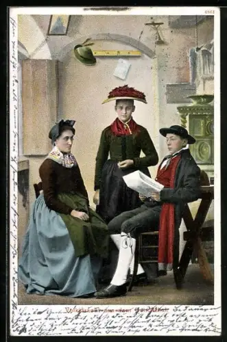 AK Familie aus dem Renchthal in Tracht