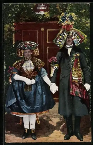 AK Schwälmer Brautpaar im Hochzeitsstaat., hessische Tracht