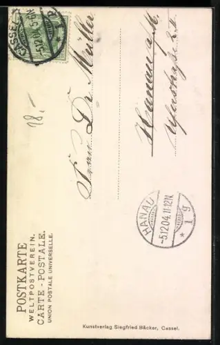 AK Gruss aus Hessen, Frau in Tracht u. Mann