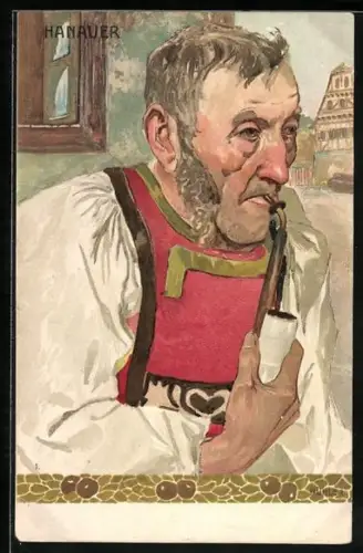 Künstler-AK sign.Bühler: Hanauer mit Pfeife in Schwarzwälder Tracht