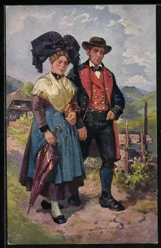 AK Paar in elsass-lothringischer Tracht