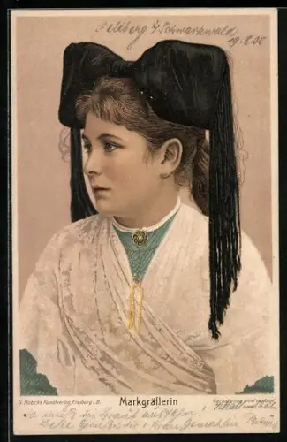 AK Markgräflerin mit Kopfbedeckung in Tracht, Profilbild