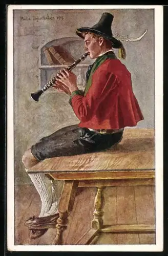 AK Alpen-Volkstrachten: Musikant mit Flöte aus dem Pustertal, Tirol